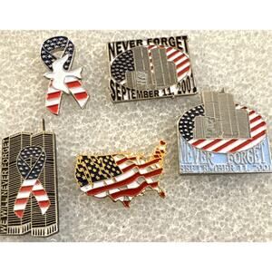 Patriot Flag America Towers Pentagon Brooch Pin Fire Police 9/11 Lot Lapel